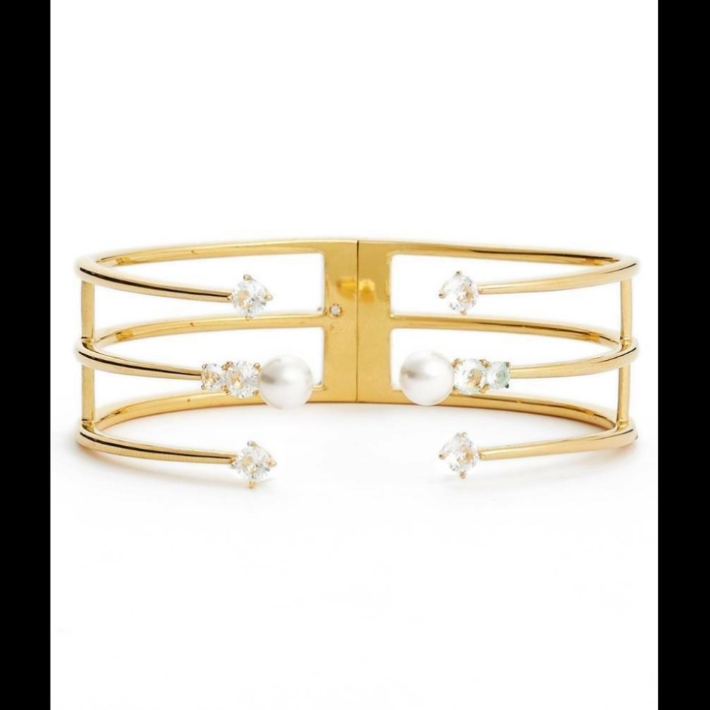 Nadri Imitation Pearl & Crystal Cuff in Gold